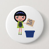 Girl Recycelnd Pizza Box Fun Öko Friendly Button (Vorderseite)