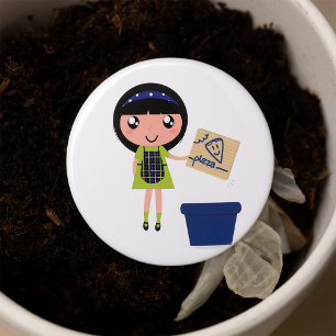 Girl Recycelnd Pizza Box Fun Öko Friendly Button