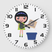 Girl Recycelnd Pizza Box Fun Öko Friendly Große Wanduhr (Vorderseite)