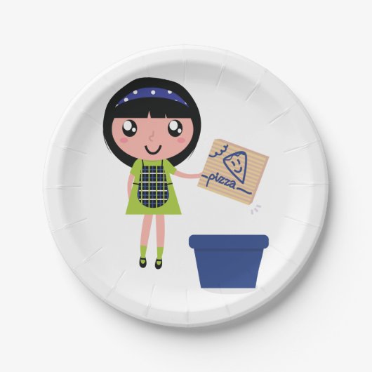 Girl Recycelnd Pizza Box Fun Öko Friendly Pappteller (Vorderseite)