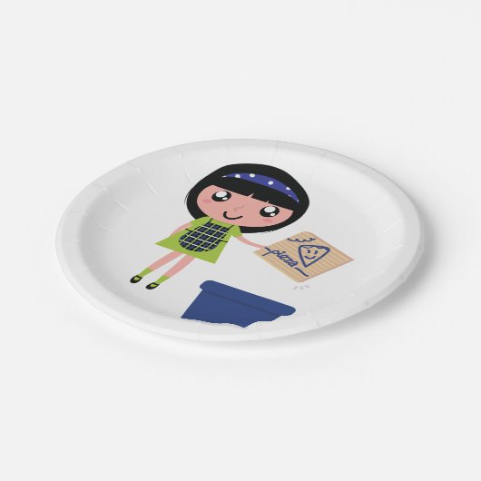 Girl Recycelnd Pizza Box Fun Öko Friendly Pappteller (Schrägansicht)