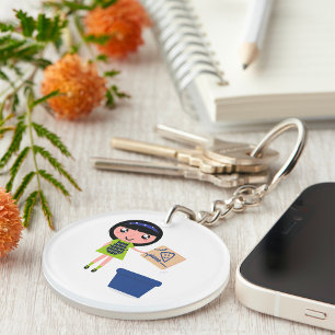 Girl Recycelnd Pizza Box Fun Öko Friendly Schlüsselanhänger