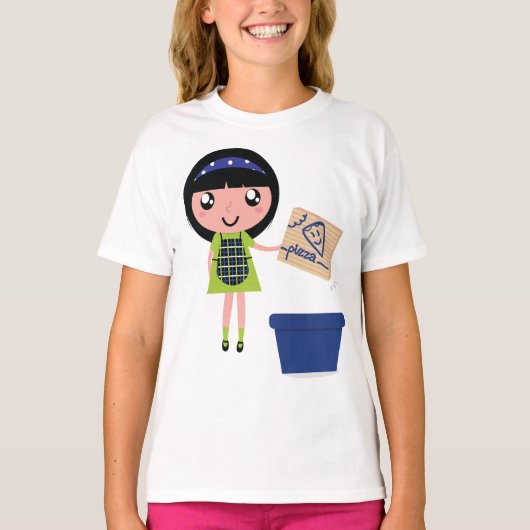 Girl Recycelnd Pizza Box Fun Öko Friendly T-Shirt (Vorderseite)
