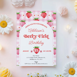 Girl Red Daisy Strawberry Berry Sweet 1. Geburtsta Einladung