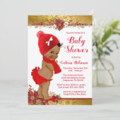 Girl Red Gold Christmas Baby Showafrikanerin Einladung (Stehend Vorderseite)