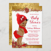 Girl Red Gold Christmas Baby Showafrikanerin Einladung (Vorne/Hinten)
