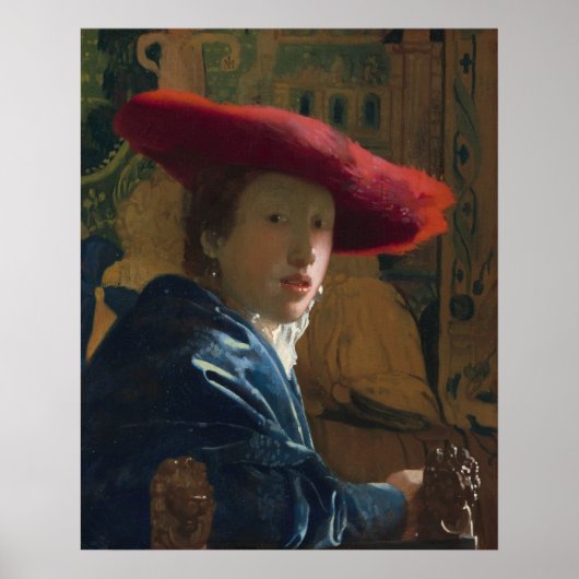 Girl & Red Hat - Johannes Vermeer Fine Art Poster (Vorne)