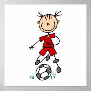 Girl Red Uniform Strichmännchen Soccer Player Gesc Poster