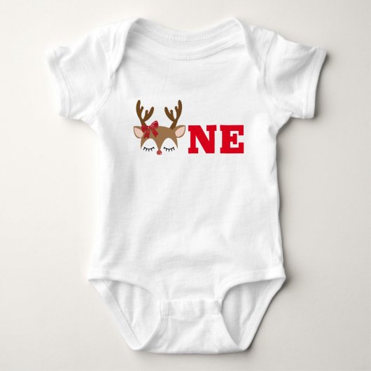Girl Reindeer First Birthday Top Bodysuit (Vorderseite)