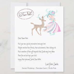 Girl-Rentier-Brief von Santa Personalisiert Feiertagskarte