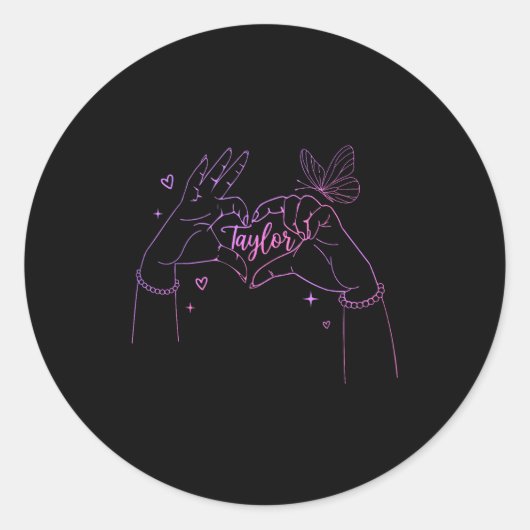 Girl Retro I Love Taylor First Name D Groovy 80's Runder Aufkleber (Vorderseite)