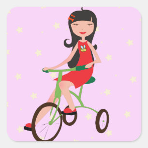 Girl Riding a Bike Stickers