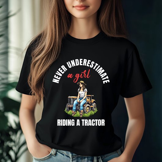 Girl Riding a Traktor Design T-Shirt