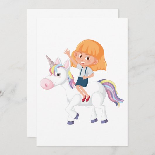 Girl Riding A Unicorn Einladung (Vorne/Hinten)