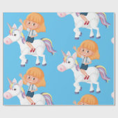 Girl Riding A Unicorn Geschenkpapier (Flach)