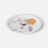Girl Riding A Unicorn Pappteller (Schrägansicht)