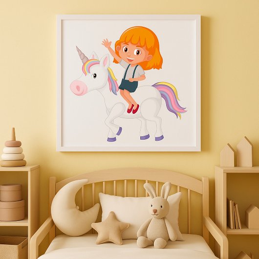 Girl Riding A Unicorn Poster