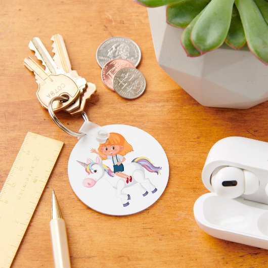Girl Riding A Unicorn Schlüsselanhänger