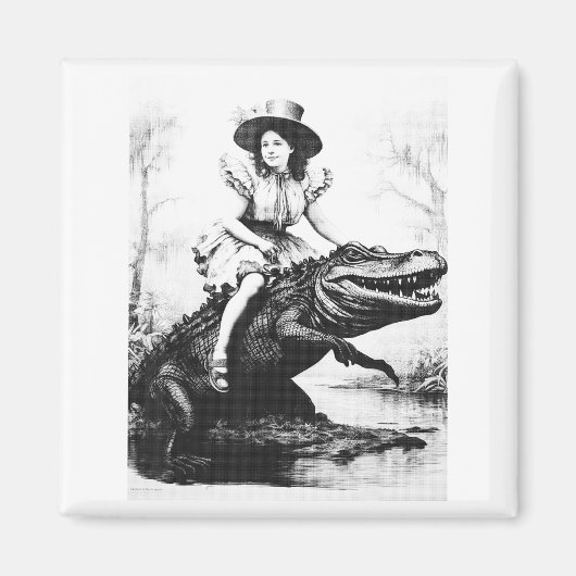 Girl Riding Alligator _ Weird Funny Florida Crocod Magnet (Vorne)