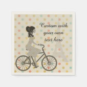 Girl Riding Bike in Paris Polka Dot Custom Text Serviette (Vorderseite)