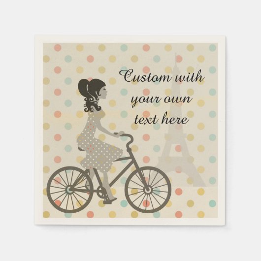 Girl Riding Bike in Paris Polka Dot Custom Text Serviette (Vorderseite)