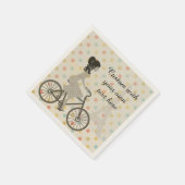 Girl Riding Bike in Paris Polka Dot Custom Text Serviette (Ecke)