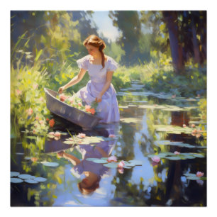 Girl River Impressionismus Fotodruck