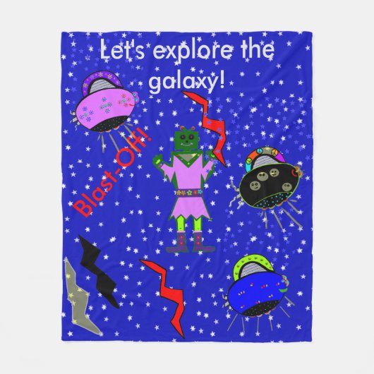 Girl Robot Alien Spaceships Kids Medium Blanket Fleecedecke (Vorderseite)