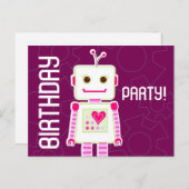 Girl Robot Geburtstagsparty, Postcard Einladungen (Vorne/Hinten)