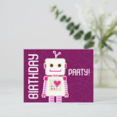 Girl Robot Geburtstagsparty, Postcard Einladungen (Stehend Vorderseite)