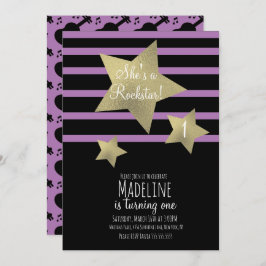 Girl Rockstar Guitar Imitate Gold Star Geburtstag Einladung