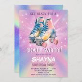 Girl Roller Skaten Birthday Einladung (Vorne/Hinten)