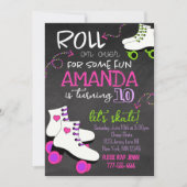 Girl Roller Skaten Chalkboard Geburtstag Einladung (Vorderseite)