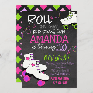 Girl Roller Skaten Chalkboard Geburtstag Einladung