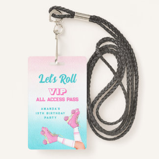 Girl Roller Skaten Pink und Blue Birthday VIP Ausweis