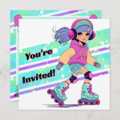 Girl Roller Skaten zum Geburtstag Einladung (Vorne/Hinten)