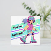 Girl Roller Skaten zum Geburtstag Einladung (Stehend Vorderseite)