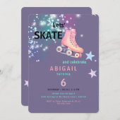 Girl Roller Skating Purple Neon Birthday Party Einladung (Vorne/Hinten)