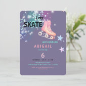  Girl Roller Skating Purple Neon Birthday Party Einladung (Stehend Vorderseite)