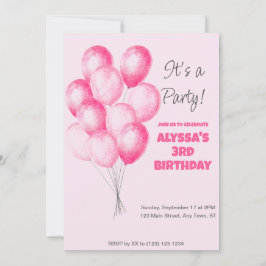 Girl-Rosa-Ballon Geburtstag einladen Einladung