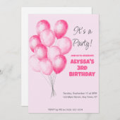 Girl-Rosa-Ballon Geburtstag einladen Einladung (Vorne/Hinten)