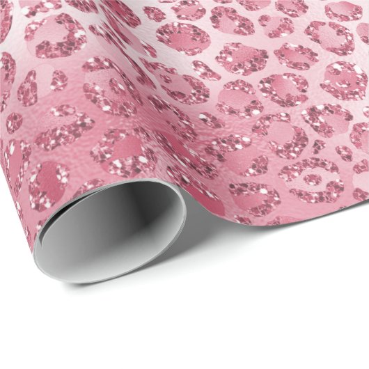 Girl-Rosa-Blush-Glitzer Leopard-Druck Geschenkpapier (Rolleneckpunkt)