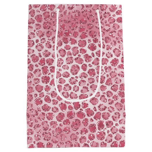 Girl-Rosa-Blush-Glitzer Leopard-Druck Mittlere Geschenktüte (Rückseite)