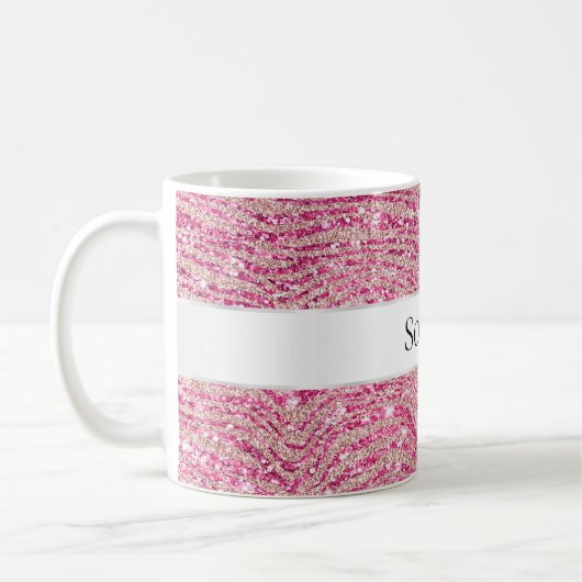 Girl-Rosa-Glitzer Zebra Name Kaffeetasse (Links)
