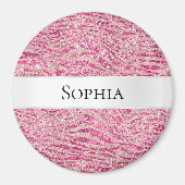 Girl-Rosa-Glitzer Zebra Name Magnet (Vorne)