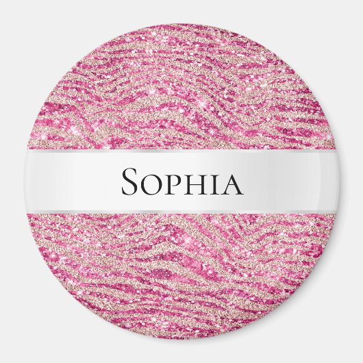 Girl-Rosa-Glitzer Zebra Name Magnet (Vorne)