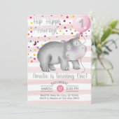 Girl rosa Hippo Geburtstagseinladung, einladen. Einladung (Stehend Vorderseite)