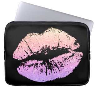Girl-Rosa Neon Lippen Black Laptop Computer Sleeve
