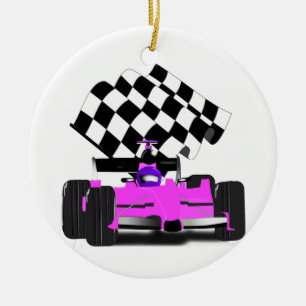 Girl-Rosa-Rennwagen mit kontrollierter Flagge Keramikornament