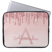 Girl Rosa Rose Gold Glitzer Tropfen Monogramm Laptopschutzhülle (Vorderseite)
